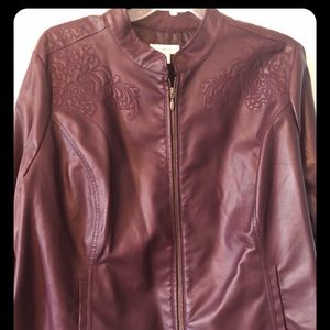 NWOT CJ Banks Faux Leather Embroidered Jacket 3X